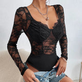 Svart body blus i skir spets Svart / S