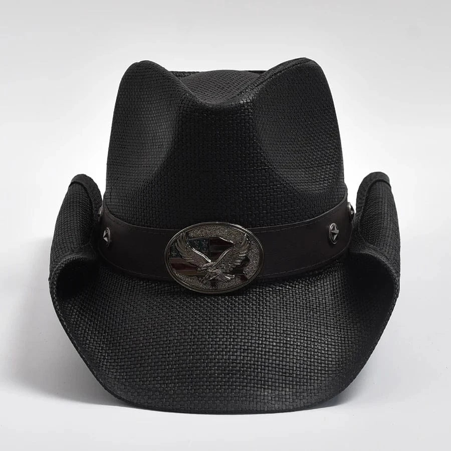 Svart cowboyhatt i halm för herr Svart / One Size