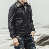 Svart skinn shearling jacka herr Svart / XS