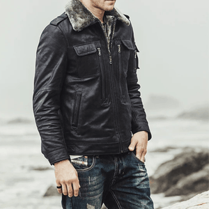 Svart skinn shearling jacka herr Svart / XS