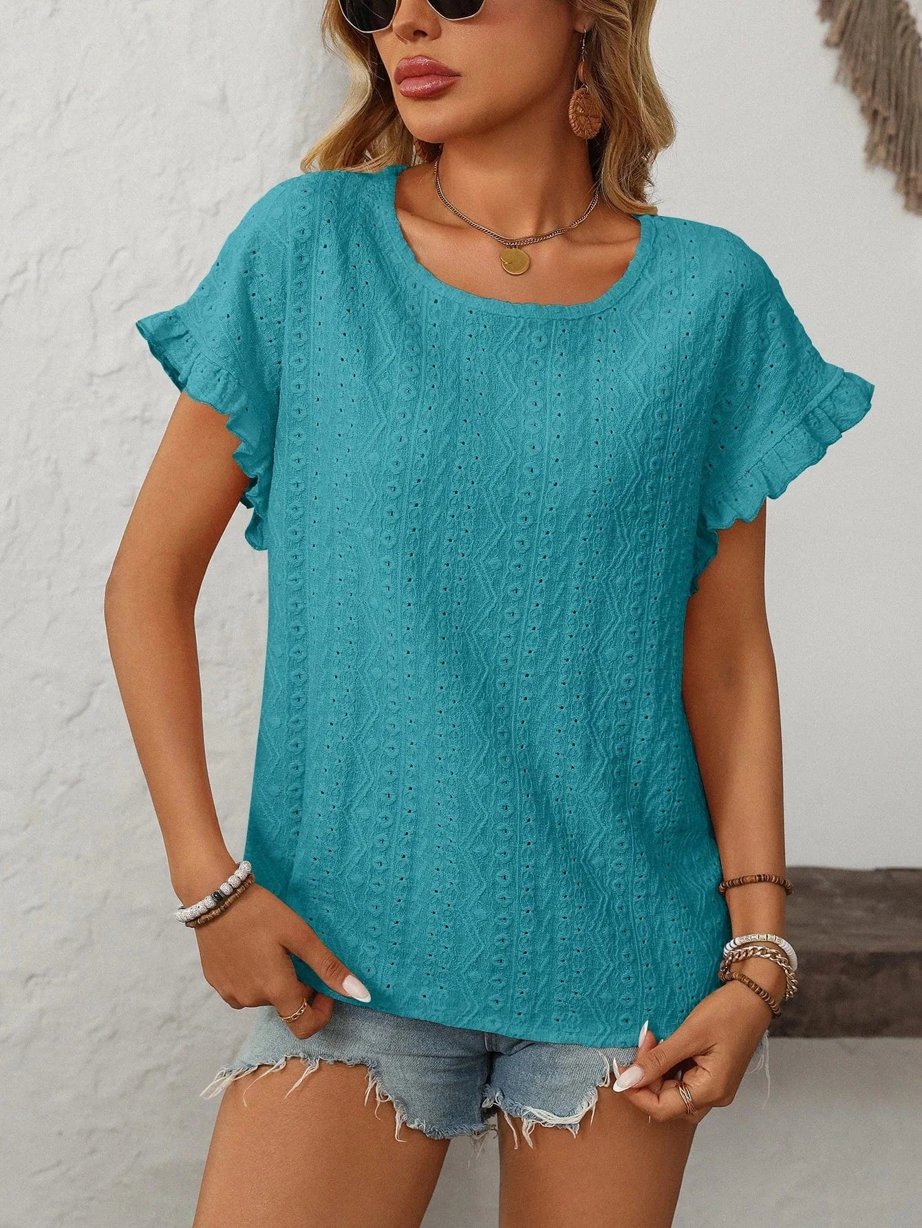 T-shirt blus med volangärmar