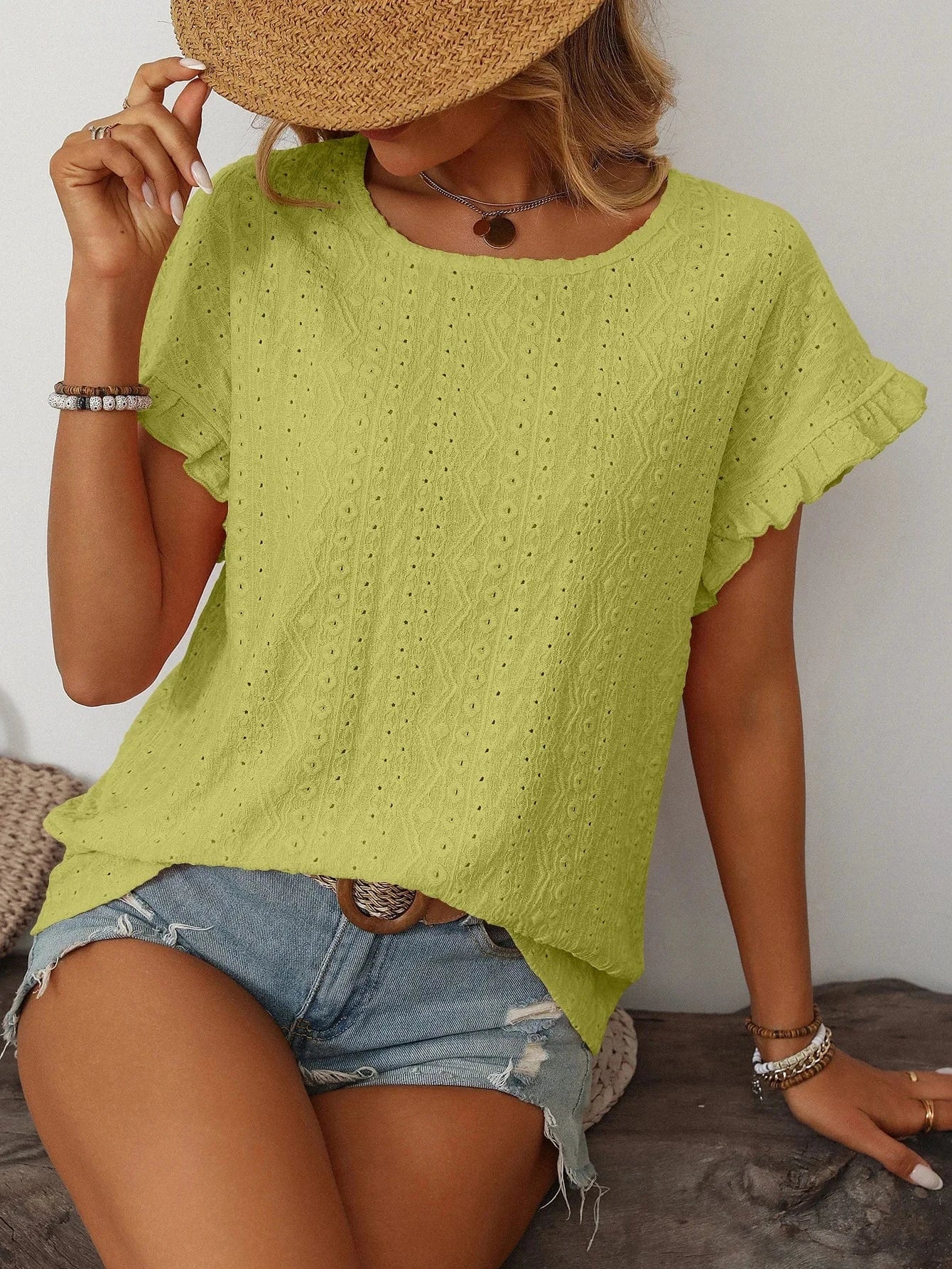 T-shirt blus med volangärmar