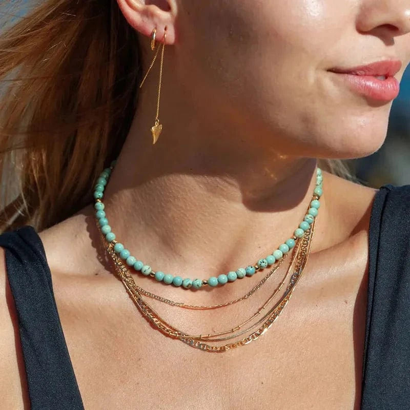 Tunn choker med turkosa pärlor Turkosblå / 45cm