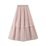 Tyllkjol med randiga detaljer och volangkant Rosa / One Size