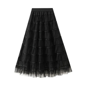 Tyllkjol med silverpaljetter Svart / One Size