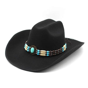 Ull Cowboyhatt med pärlband Svart / 57-59cm