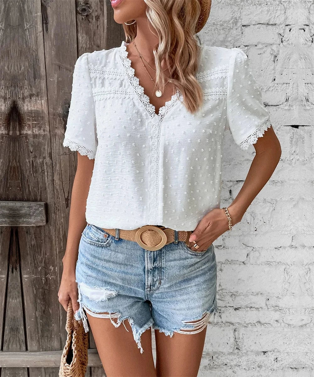 V ringad blus dam