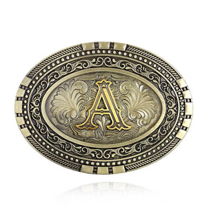 Vintage bältesspänne cowboy initial A Antikguld