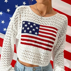 Virkad kort tröja med amerikansk flagga