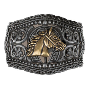 Western Bältesspänne i Metall med Präglad Design Hästhuvud-brons
