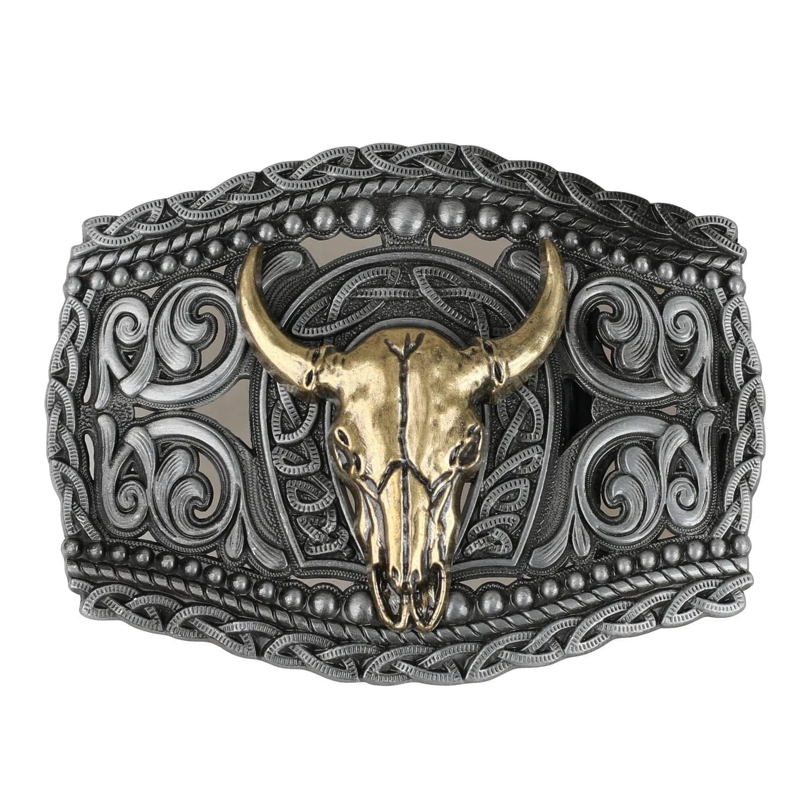 Western Bältesspänne i Metall med Präglad Design Kort hornskalle