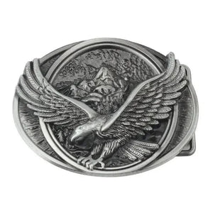 Western Bältesspänne "Stigande Örn över Berg" Antiksilver