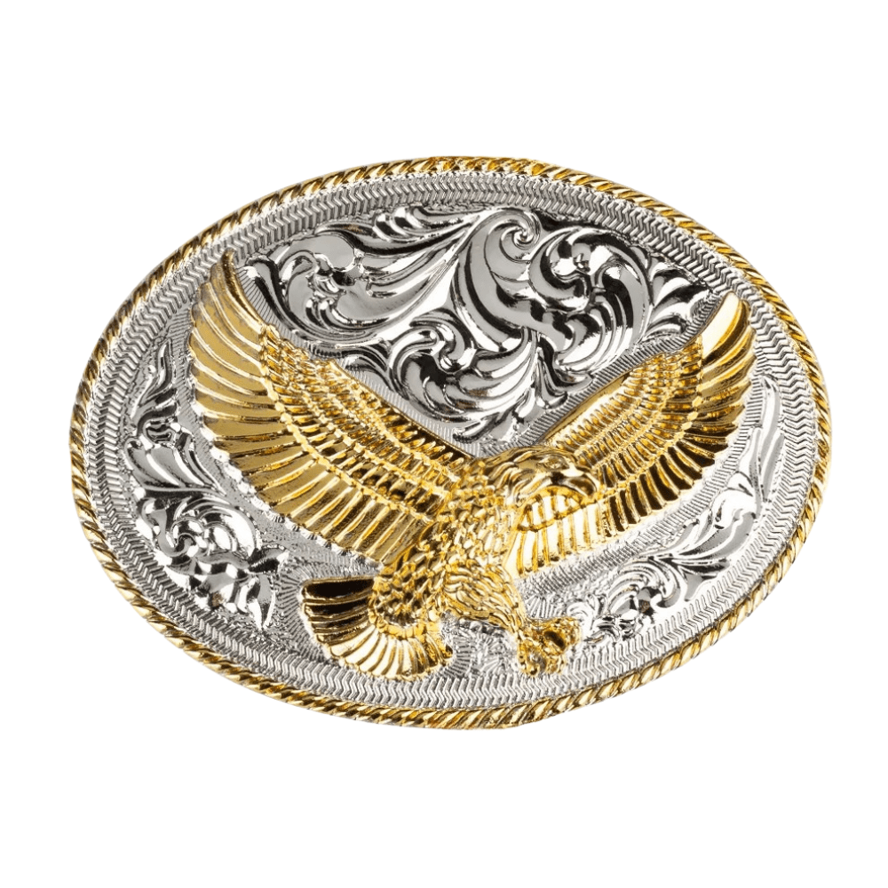 Western Bältesspännen Guld Silver Djurmotiv Floral Gravyr Örn A