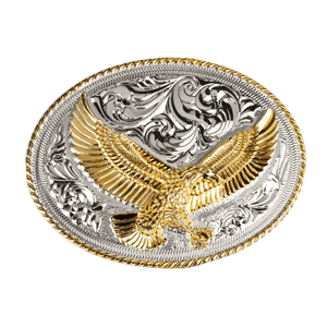 Western Bältesspännen Guld Silver Djurmotiv Floral Gravyr Örn A