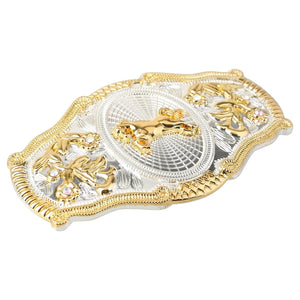 Western Bältesspännen Guld Silver Djurmotiv Vita Strass Blommig Relief