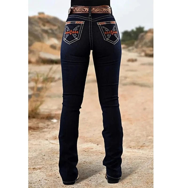 Western broderade mörkblå bootcut jeans