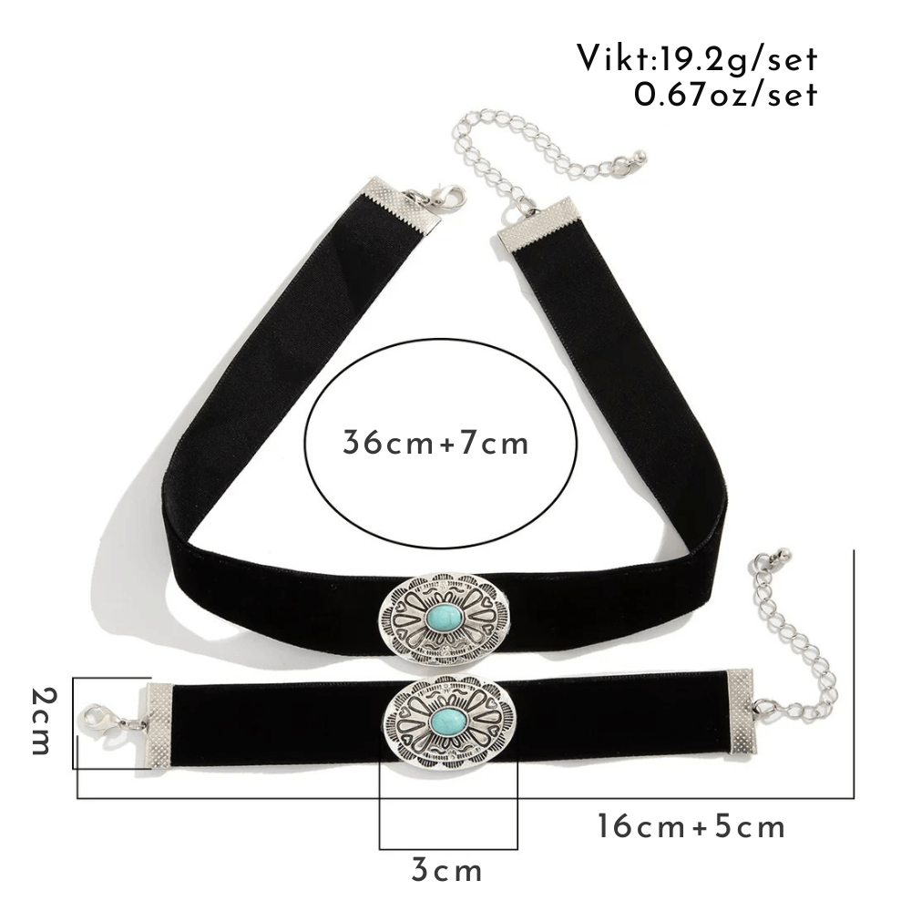 Western choker och armband set med turkos Svart och silver