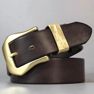 Westernbälte i äkta läder med vintage-kopparspänne