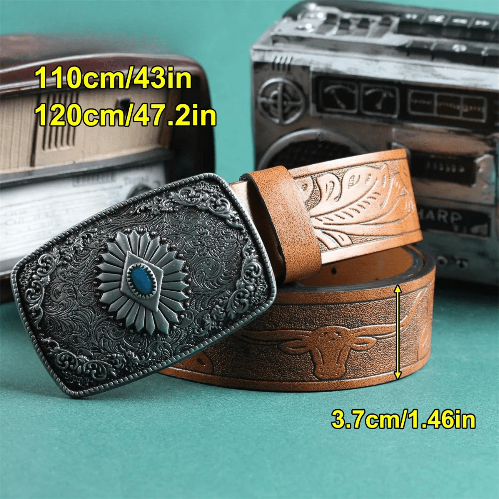 Westernbälte i Präglat Läder med Resin och Retrospänne