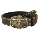 Westernbälte i Präglat läder med Storslagen Buckle Brun-skalle / 110cm