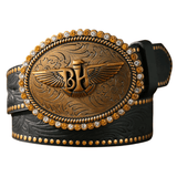 Westernbälte med antikt vingmotiv Svart guld / 120cm