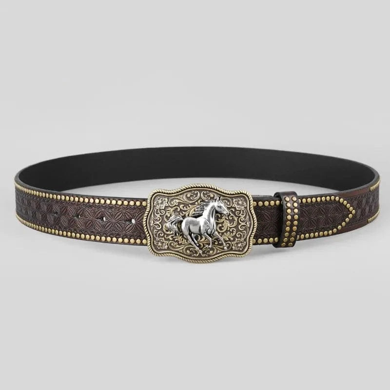 Westernbälte med Präglad Design och Unika Spännen i Metall
