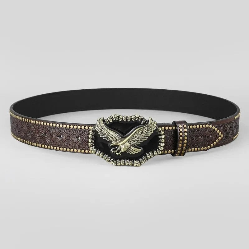 Westernbälte med Präglad Design och Unika Spännen i Metall