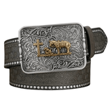 Westernbälte med silverfärgat cowboy prayer Grå / 120cm