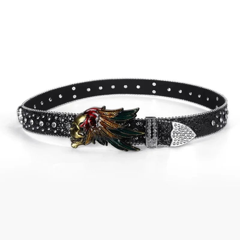 Westernbälte med Strass och Dödskallespänne