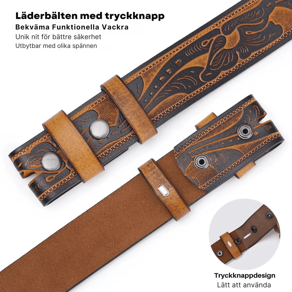 Westernbälte präglat brun i äkta läder utan spänne