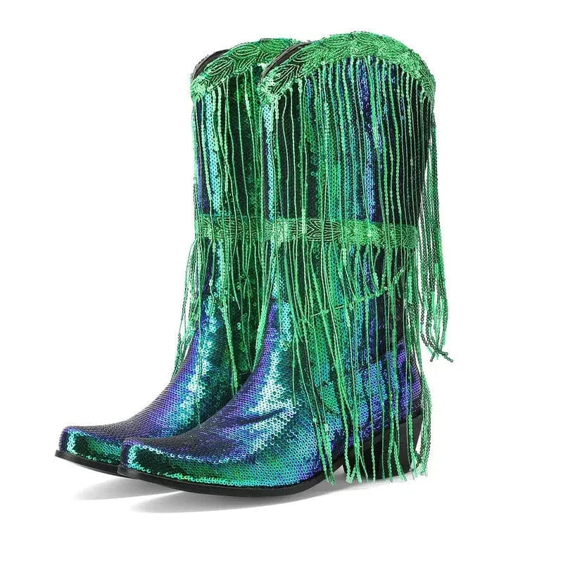 Westernboots med Glittrande Fransdesign