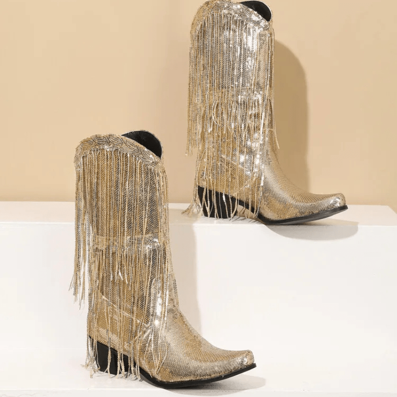 Westernboots med Glittrande Fransdesign