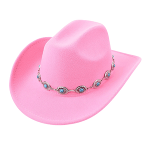 Westernhatt i Filttyg med Turkos Dekor Rosa / 56-58cm