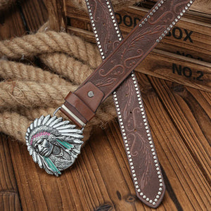 Westernläderbälte med silver hövdingspänne