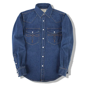 Westernskjorta i tvättad denim Ljusblå / S