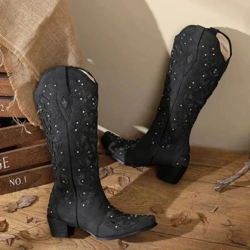 Höga Cowboystövlar med Glitterbrodyr