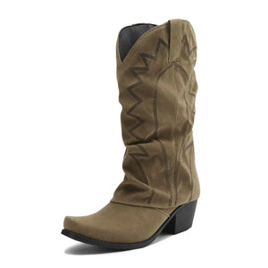 Slouchiga Cowboyboots i Mocka för Dam Grön / 36